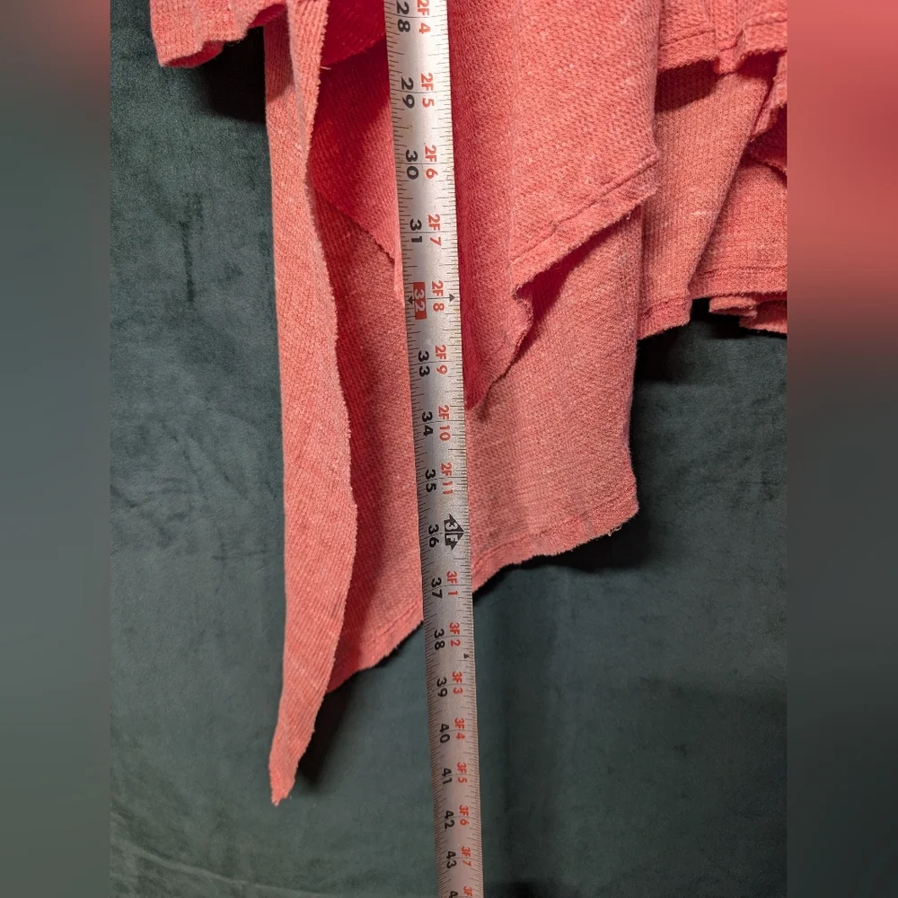 Free People Women's Coral Waffle Knit Oversized Asymmetrical Hem Long Sleeve Top